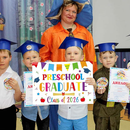 Preschool Grad Yard Sign - Class of 2026 Kindergarten Graduate Lawn Sign with Stake School Congrats Graduation Decorations Colorful Graduation Party Favors Supplies Outdoor Photo Booth Props for Kids