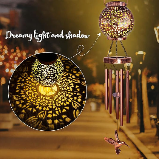 Wind Chimes for Outside, Windchimes Outdoors Hummingbird Gifts for Mom Women Grandma, Hanging Solar Lantern Solar Wind Chimes for Outside Patio Yard Garden Decor