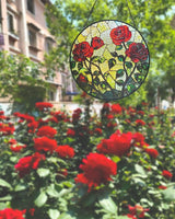 Rose Floral Stained Glass Sun Catcher Window Hanging,Handmade Suncatcher Window Art for Home Decor and Garden,Romantic Gift for Her, Wife or Mom