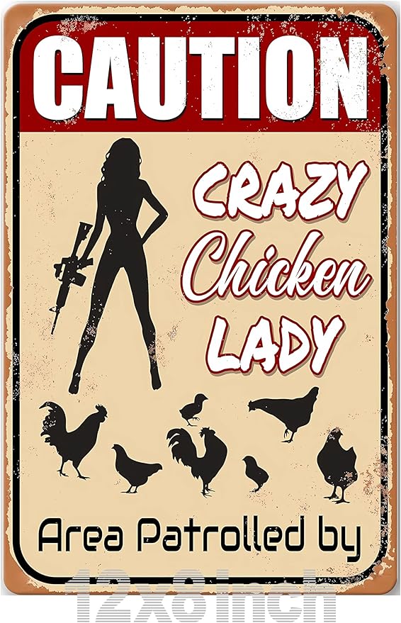caution crazy chicken lady Warrings Coop Yard Kitchen Farmhouse garden Decor Metal Tin Signs 12x8inch