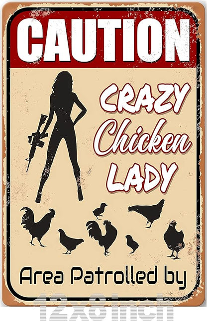 caution crazy chicken lady Warrings Coop Yard Kitchen Farmhouse garden Decor Metal Tin Signs 12x8inch