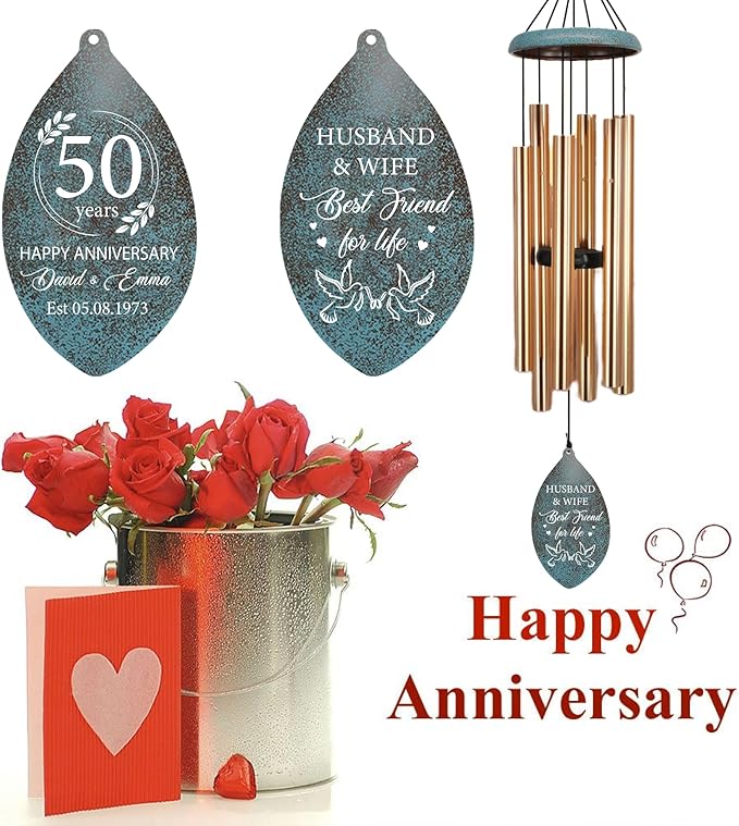ASTARIN Personalized 20th 50th Anniversary Wind Chime, Happy Anniversary Wedding Valentine's Day Gift for Wife Husband Men Women Sister, Keepsake Decorations for Parents Couples(Produced in USA)