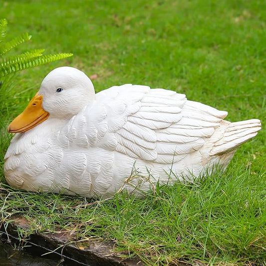 Huddled Duck Statue Outdoor Decor for Garden, Fairy Yard Figurines Home Sculptures for Lawn Patio Front Porch Backyard
