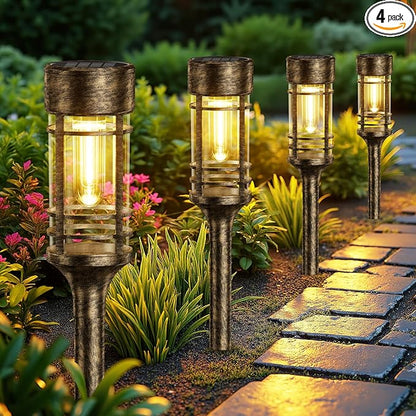 LETMY 4 Pack Brown Solar Pathway Lights Outdoor, Bright Solar Lights Outdoor Waterproof IP65, Solar Garden Lights Outdoor for Yard Walkway Driveway Landscape Garden Decor (Bronze)