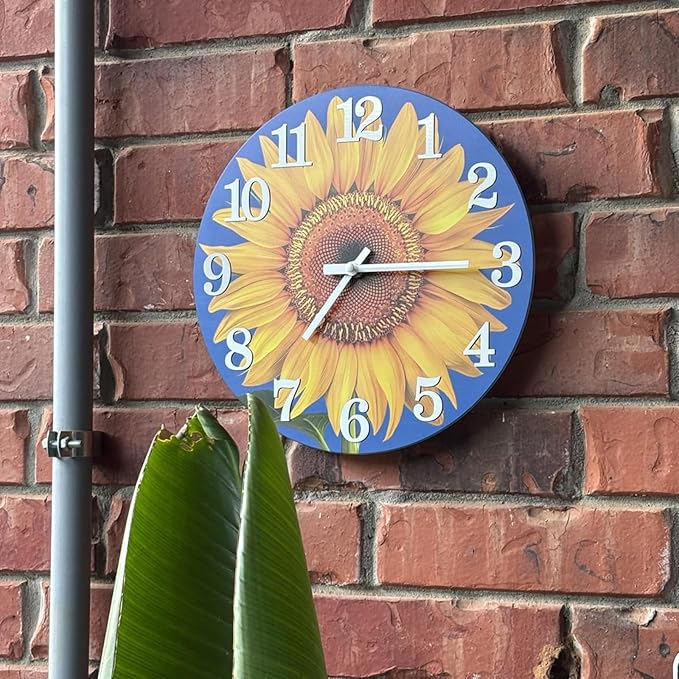 Yoiolclc Large Outdoor Clock Waterproof-Decorative Sun Flower Wall Clocks for Pool Patio Porch Garden(14 Inch,Sunflower)