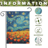 Spring Tulip Garden Flag Summer Van Gogh Starry Night Yard Flags Vibrant Orange Tulips Art Print Seasonal Welcome House Banners for Outdoor Porch Lawn Patio Landscape Decor 12×18 Inch