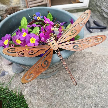 2 Pack Rusty Dragonfly Garden Decor, Metal Dragonfly Outdoor Yard Decor, Colorable Dragonflies Outdoor Statues Ornaments - Garden Sculptures and Yard Art, Fence Decorations Outdoor