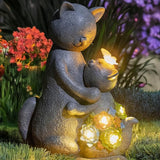Candieslife Solar Garden Statues Loving Cat Figurine Lights for Outside, Yard Decorations Outdoor, Garden Decor Unique Mothers Day Birthday Housewarming Gifts for Mom, Women, Lover