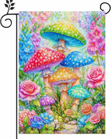 Spring Summer Garden Flag 12x18 Inch Double Sided Outside Colorful Mushroom Floral Flowers Outdoor Seasonal Holiday Welcome Yard Decoration