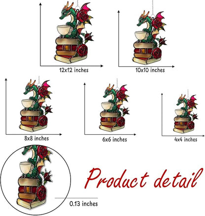Dragon Tea Book Bookish Acrylic Suncatcher, Book Suncatchers for Window Hangings, Bookish Gifts for Readers Book Lovers Bookworm, Gift for Mother's Day, Women, Mom, Wife, Grandma