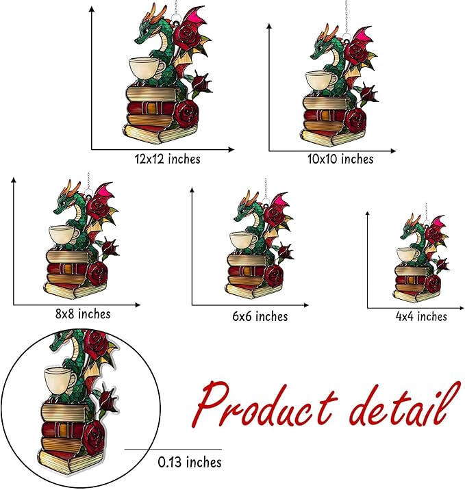 Dragon Tea Book Bookish Acrylic Suncatcher, Book Suncatchers for Window Hangings, Bookish Gifts for Readers Book Lovers Bookworm, Gift for Mother's Day, Women, Mom, Wife, Grandma