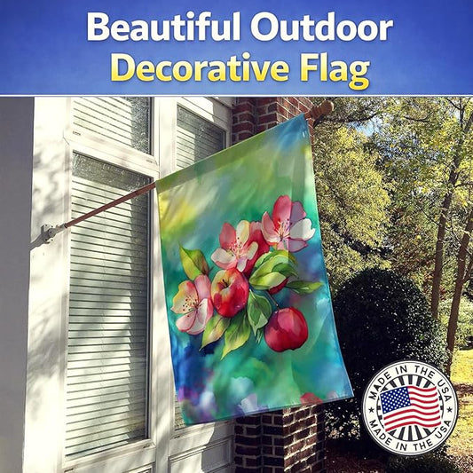 Caroline's Treasures Arkansas Apple Blossom in Watercolor House Flag Large Porch Sleeve Pole Decorative Outside Yard Banner Artwork Wall Hanging, Polyester, House Size, Multicolor