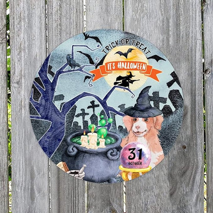 Retro Metal Sign 12"x12",Happy Halloween Scary Night Grave Witch Bats Trick Or Treat Dog Aluminum Tin Metal Sign for Home Living Room Bedroom Garden Farm Patio Decor Wall Art Poster