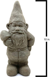 Garden Gnome with Shroom: Solid Durable Stone Statue with Vintage Texture. Sealed for Outdoors. Handcrafted USA. (Antique/Gray)