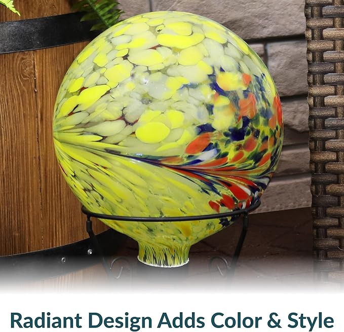 Sunnydaze 10-Inch Gazing Ball for Garden - Glass Gazing Globe for Outside - Garden Orb Yard Decor - Bright Summer Burst - Set of 2