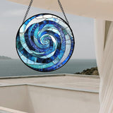 Stained Glass Window Hanging - Blue Abstract Swirl Suncatcher for Doors Garden Patio Unique Sun Catchers Decor Christmas Mother's Day Birthday Gifts for Women Men Mom Nana Friend 9.8 in