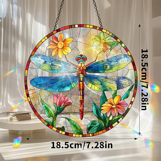 VAIIEYO Dragonfly Acrylic Sun Catcher Window Hanging Decoration, 7.8 Inch Double-Sided Light Reflecting Ornament for Window, Garden, Porch or Balcony Decor, Housewarming, Gift for Natural Lovers