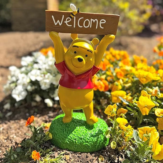 Winnie The Pooh with Welcome Sign Everyday Outdoor Garden Statue, 12 Inches Tall, Officially Licensed Disney Product