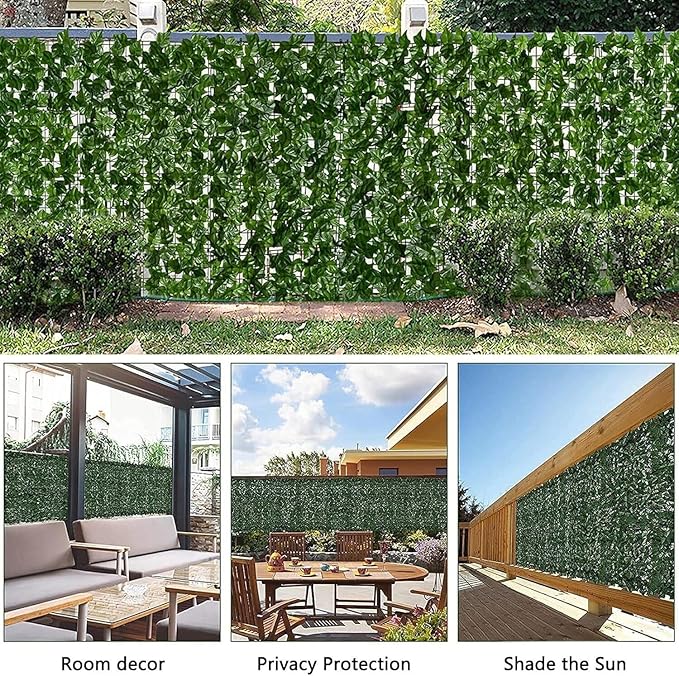 Privacy Fence Screen Artificial Ivy Grass Wall Screen 360x40 in Balcony Fence Privacy Screen Faux Vines Green Backdrop Fake Ivy Wall Panels Hedge Fence for Patio,Garden, Backyard Indoor Outdoor deocr