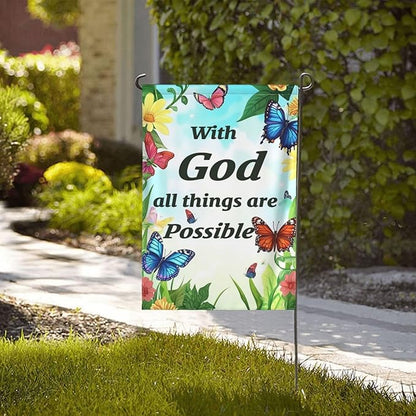 With God All Things Are Possible Garden Flags 12×18 Inch Double Sided Decorative Yard Banner Seasonal Flag for Outdoor Outside Decor