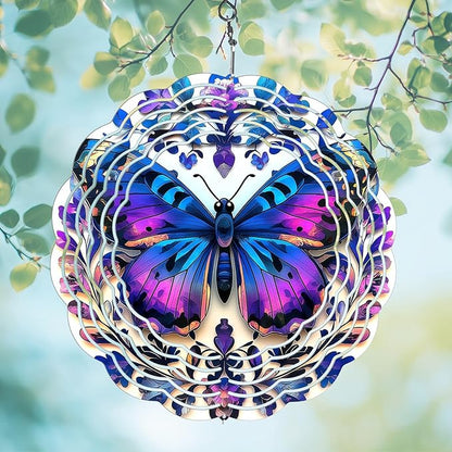 Butterfly Wind Spinners Outdoor, Hanging Wind Spinner for Garden Decoration, 8 inch 3D Stainless Steel Metal Wind Sculpture for Indoor/Outdoor Decor