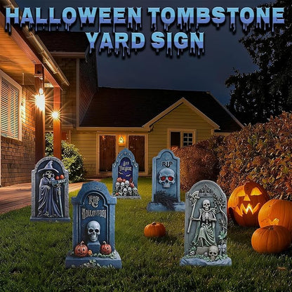 5PCS 26.7X15.7" Large Tombstones Halloween Decorations Garden Signs,Outdoor Cemetery Tombstone Decoration With H Metal Stake,Waterproof Halloween Party Decorations,Outdoor lawn Family Gatherings