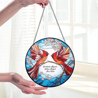 Cardinal Suncatcher Stained Glass Window Hanging Decor Cardinal Remembrance Gifts Cardinals Memorial Gifts for Loss of Loved One, Women Grandma Mom, Mothers Day Birthday for Bird Lovers