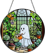 Ghost Garden Sun Catcher Stained Glass Window Hanging Plant Lovers Gifts for Women Wall Decor Handmade SunCatcher Decoration for Garden Home Plant Greenhouse Decor, 7.87inch