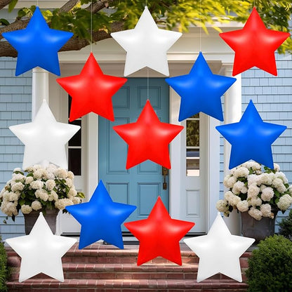 12 Pcs 4th of July Inflatable Balloons Patriotic Outdoor Decorations PVC 12'' American Flag Star Hanging Ornaments Red White and Blue Star for 250th Anniversary Independence Day Decor