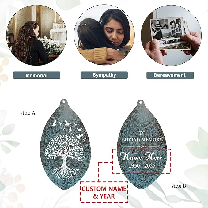 ASTARIN Sympathy Wind Chimes Personalized, Tree Life Sympathy Gifts Wind Chime for Loss of Loved Mom/Dad, Commemorative Wind Chimes for Condolences/Funeral, Outside Decor(Produced in USA)