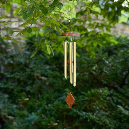 Red Carpet Studios Windchime Harmony Mahogany Wood and Aluminum Wind Chimes, 26" Long, Light Bronze