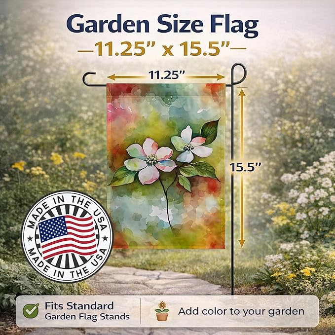 Caroline's Treasures Virginia American Dogwood in Watercolor Garden Flag Mailbox Flag Decorative Yard Flag Banner Outside Patio Artwork Yard Flower Beds, Garden Size, Multicolor