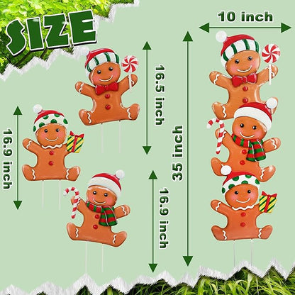 Cute Gingerbread Christmas Decorations Outdoor, Metal Christmas Decor Garden Art, Detachable 3 pcs Gingerbreads Stakes Lawn Ornaments, Christma Gnomes Yard Art Decorations Gift Porch Outside
