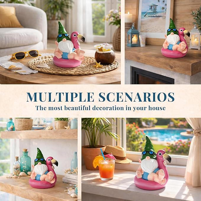 TISEJOY Garden Gnomes Outdoor Statues, Funny Flamingo Decor Gnomes Decor for Yard Patio Garden, Summer Gnomes Sculptures for Home Desk Table Pool Backyard, Garden Gifts for Mom, Friends