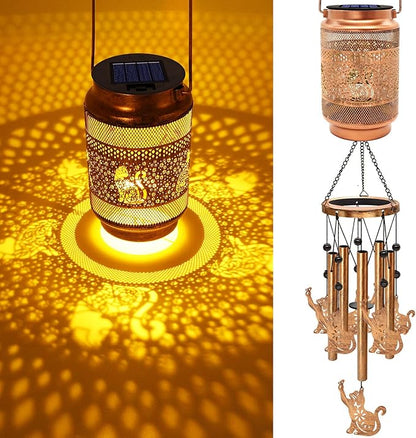 Cat Solar Wind Chimes for Outside, Gifts for Mothers Day Mom Women Grandma Birthday Memorial Teacher, 32" Windchimes Outdoor Decor Hanging Solar Lantern for Garden Porch Patio Backyard