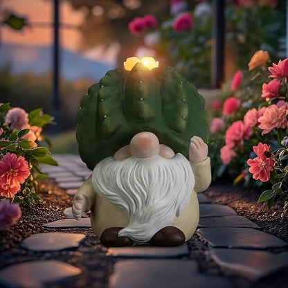 Etlemonde Solar Cactus Gnome Statue Garden Decor Light - Outdoor Decorative LED Flower, Suitable for Patio, Lawnand Garden Decorations, Gifts for Mom