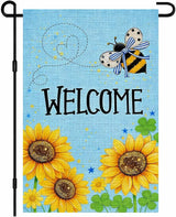 IVN Bee and Sunflower Garden Flag 12x18 Inch – Welcome Burlap Outdoor Flag, Double Sided Spring Summer Yard Flag for Porch Lawn Patio Decor