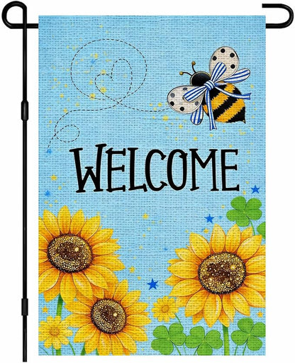 IVN Bee and Sunflower Garden Flag 12x18 Inch – Welcome Burlap Outdoor Flag, Double Sided Spring Summer Yard Flag for Porch Lawn Patio Decor