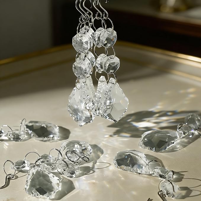 10pcs Crystal Sun Catcher, 38mm Clear Maple Leaf Crystal Chandelier Prism Pendant Parts, 50mm Suncatchers Hanging Crystals Beads for Chandelier Christmas Tree Decoration (Clear Maple Leaf)