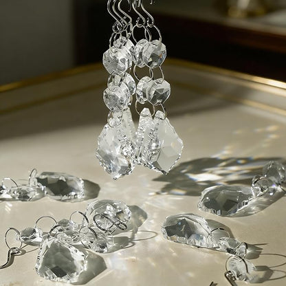 10pcs Crystal Sun Catcher, 38mm Clear Maple Leaf Crystal Chandelier Prism Pendant Parts, 50mm Suncatchers Hanging Crystals Beads for Chandelier Christmas Tree Decoration (Clear Maple Leaf)