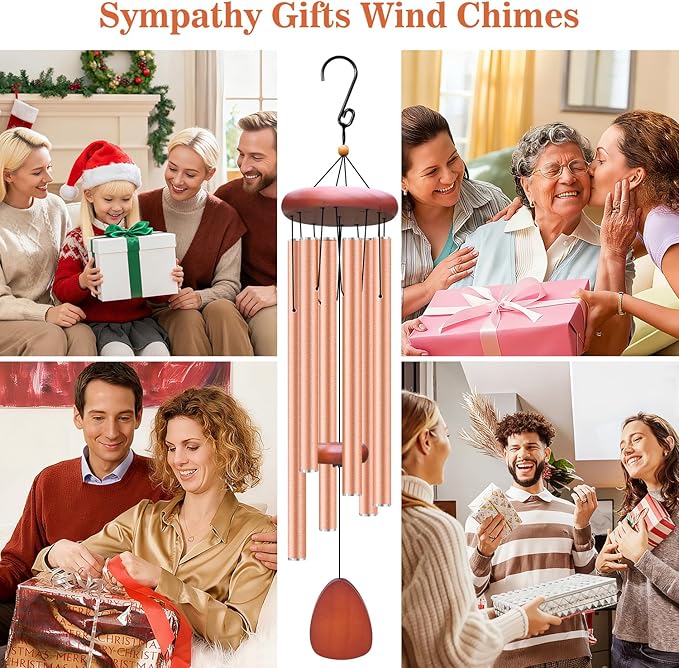 Large Aluminium Wind Chimes Outside, Soothing Melodic Memorial Sympathy Wind Chime, Suitable Outdoor Garden Decor, Gift for Mom Women Neighbors (Rose Gold Wind Chime-36“)