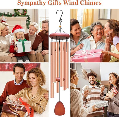 Large Aluminium Wind Chimes Outside, Soothing Melodic Memorial Sympathy Wind Chime, Suitable Outdoor Garden Decor, Gift for Mom Women Neighbors (Rose Gold Wind Chime-36“)