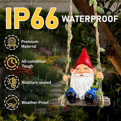 Garden Gnome on Swing Statue Decoration, Funny Resin Dwarf Sculpture for Lawn Patio Climbing Tree Decor Outdoor, Gifts for Mom Women and Man (Gnome-C)