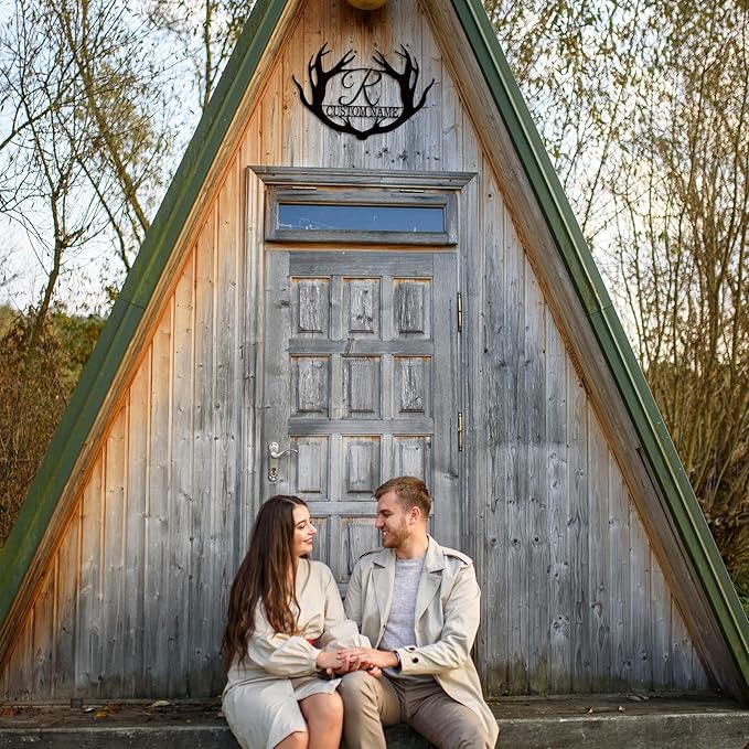 Personalized Antler Metal Cabin Sign | Custom Metal Sign | Family Sign Wall Art | Outdoor Deer Hunter Gift | Monogram Last Name Sign | Camper Gift | Buck Deer Hunting Porch Sign | Letter Cabin Decor