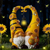 Kathfly Solar Spring Gnome Statue 11.8 Inches Garden Resin Sunflower Bee Gnome Statue with Solar Lights Double Cute Gnomes Statues for Mother' Day Birthday Gift Yard Patio Lawn Porch Decor