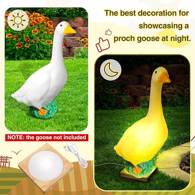 Tujoe Easter Porch Goose Lamp Base Outfit Wooden 3 Color Changing Light Lamp Stand LED Base Display Yard Garden Party Decor, Without Proch Goose
