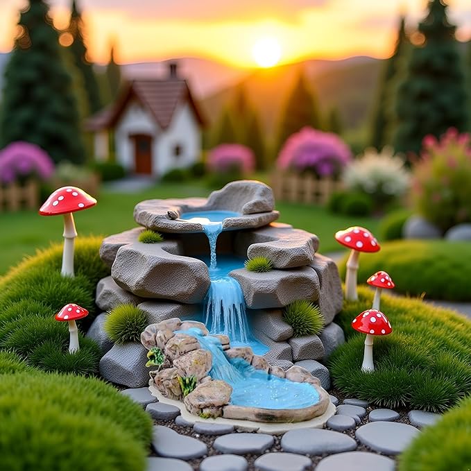 Blue DIY Miniature Mini Water Pool Fairy Garden Lawn Ornament for Mountain Dollhouse Fairy Garden Accessories,Decor Craft Outdoor Statues European Village Character and Manor Style,Outdoor Statues