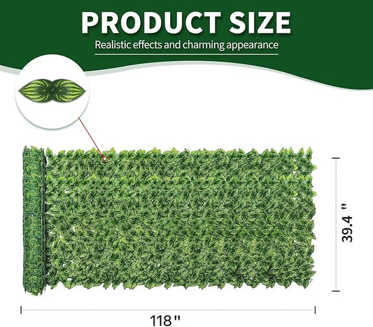 Artificial Ivy Privacy Fence Screen,39.4" X 118" UV-Anti Fake Leaves Plant Vine,Privacy Hedges Wall for Indoor Outdoor Garden Backyard Decor,Color Watermelon Leaves