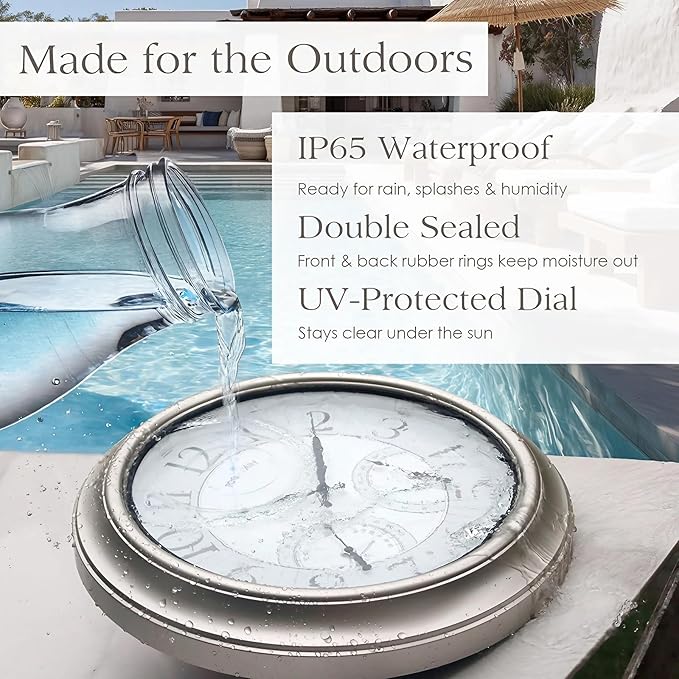 18 Inch Illuminated in/Outdoor Clock with Smart Sensor and Night Light, Waterproof, Large Wall Clock with Thermometer & Hygrometer for Patio,Pool and Garden Decor,Oil Rubbed Bronze