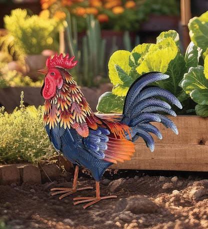 Regal Art & Gift Handcrafted Metal Rooster Statue, Weather-Resistant Farmhouse Yard Art, Indoor/Outdoor Garden Sculpture, Detailed Feather Design, Decorative Bird for Home & Garden, Arroyo, 16" Height
